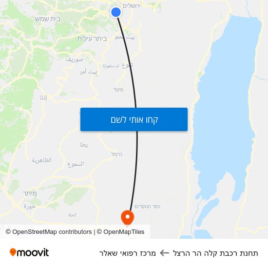 מפת תחנת רכבת קלה הר הרצל למרכז רפואי שאלר