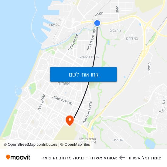 מפת צומת נמל אשדוד לאסותא אשדוד - כניסה מרחוב הרפואה