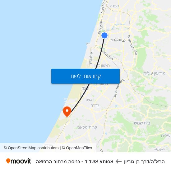 מפת הרא''ה/דרך בן גוריון לאסותא אשדוד - כניסה מרחוב הרפואה