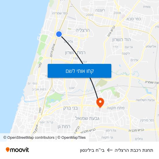 מפת תחנת רכבת הרצליה לבי’’ח בילינסון