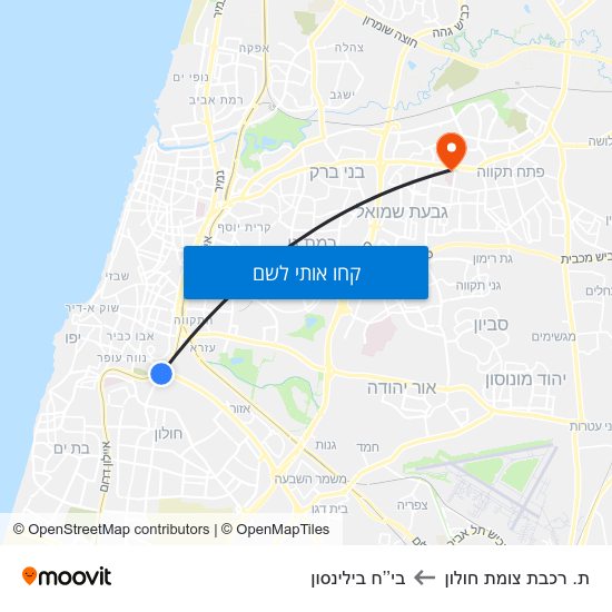 מפת ת. רכבת צומת חולון לבי’’ח בילינסון