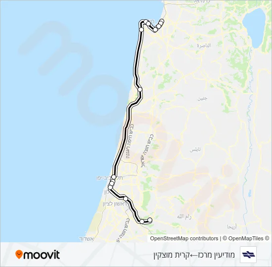 Железные дороги Израиля מודיעין מרכז - קרית מוצקין ✈: карта маршрута