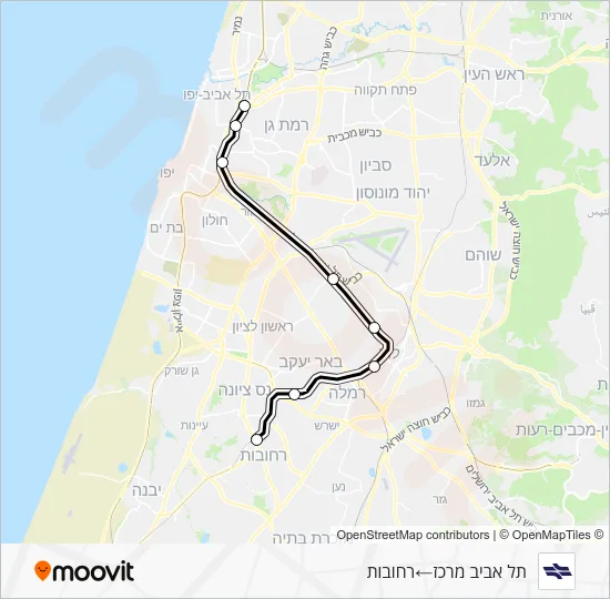 Tel Aviv Center - Rehovot Israel Railways Line Map