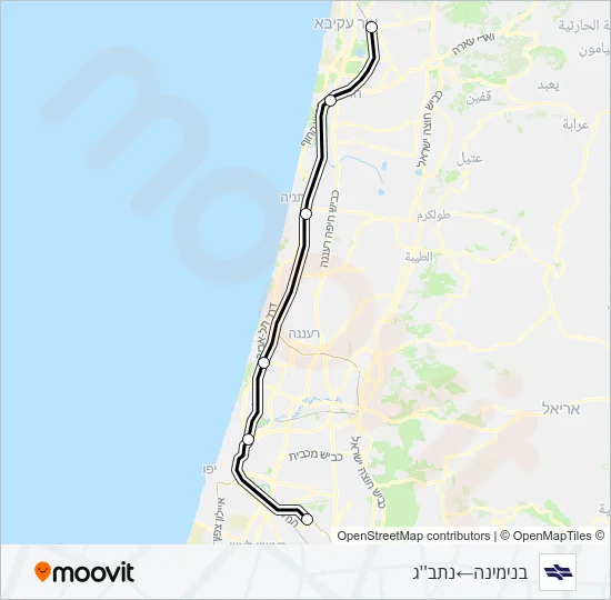 Железные дороги Израиля בנימינה - נתב''ג ✈: карта маршрута