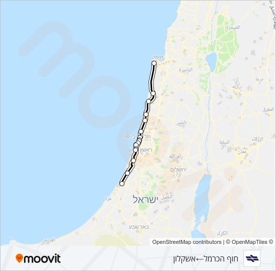 חוף הכרמל - אשקלון Israel Railways Line Map