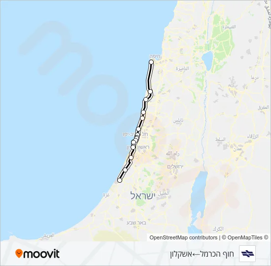 חוף הכרמל - אשקלון Israel Railways Line Map