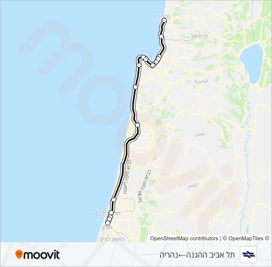 Железные дороги Израиля תל אביב ההגנה - נהריה: карта маршрута