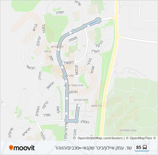 מפת המסלול של קו  85