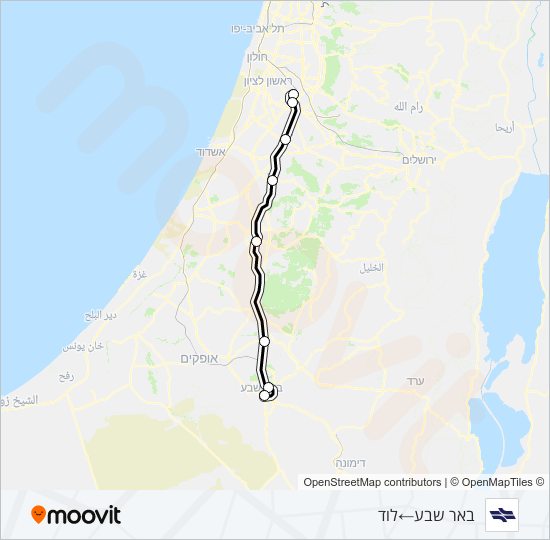 באר שבע מרכז - לוד Israel Railways Line Map