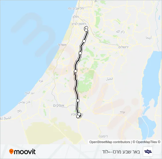 Железные дороги Израиля באר שבע מרכז - לוד: карта маршрута