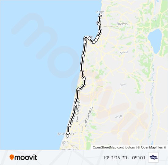 נהריה - תל אביב מרכז Israel Railways Line Map