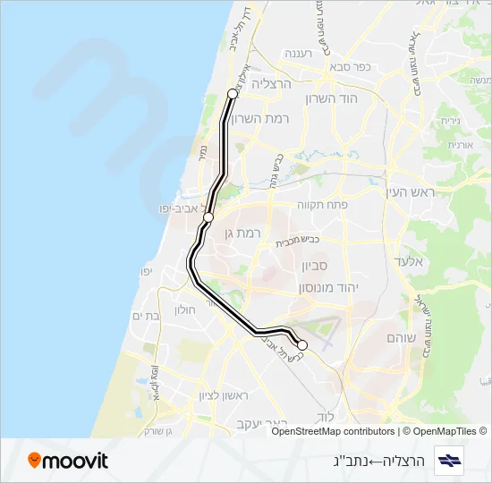 Железные дороги Израиля הרצליה - נתב''ג ✈: карта маршрута