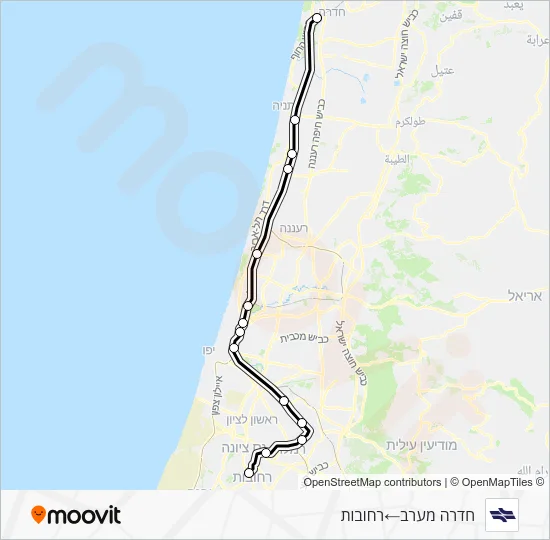 חדרה מערב - רחובות Israel Railways Line Map