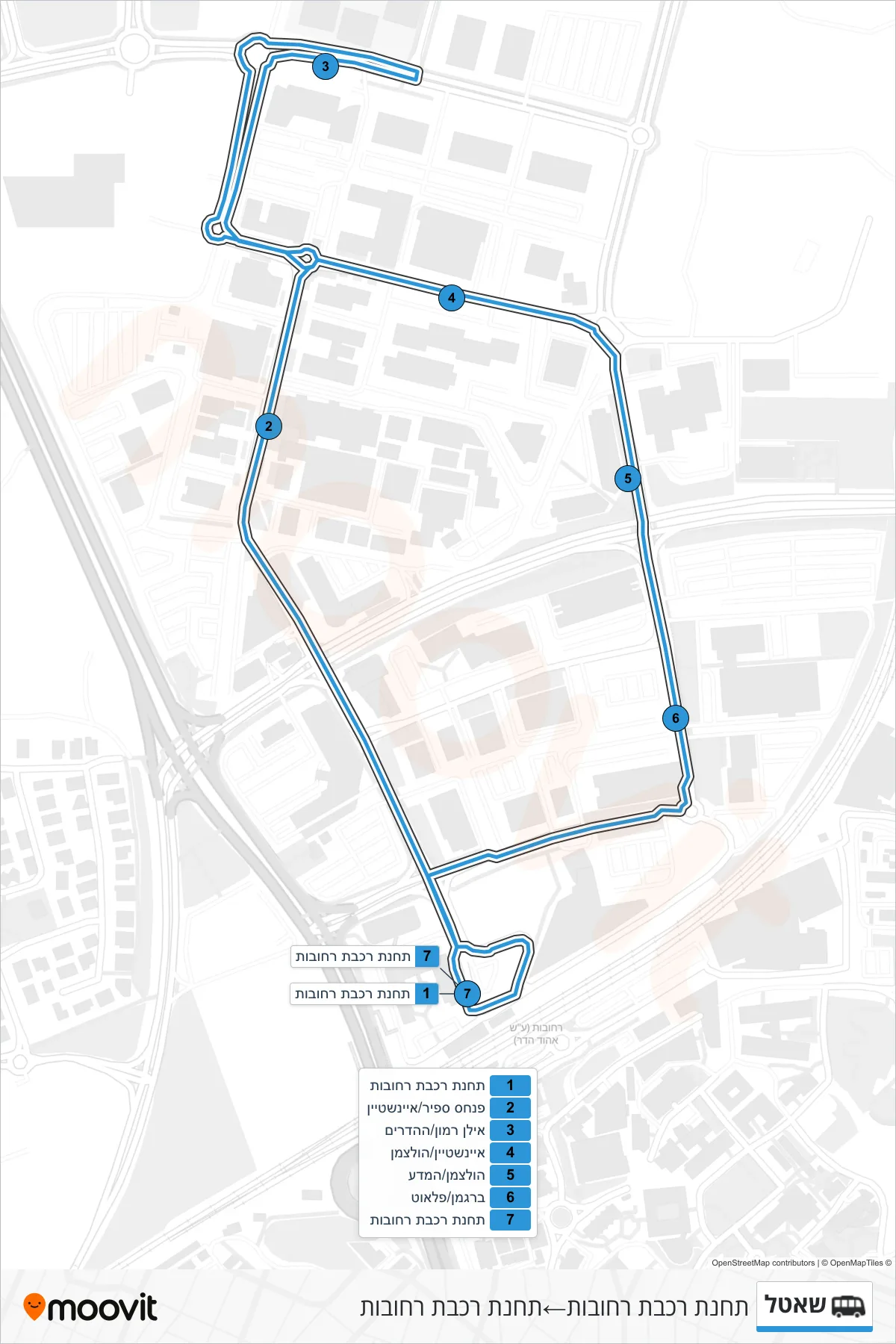 Shuttle shuttle Line (Rehovot Railway Station‎→Rehovot Railway Station) route and stops on a map