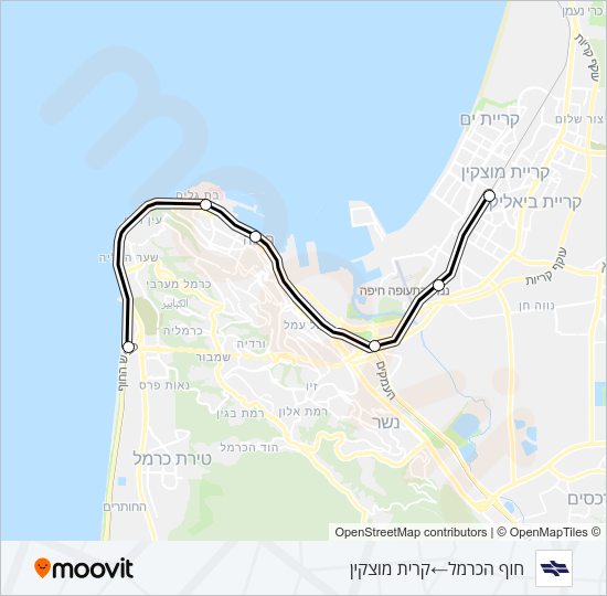 חוף הכרמל - קרית מוצקין Israel Railways Line Map