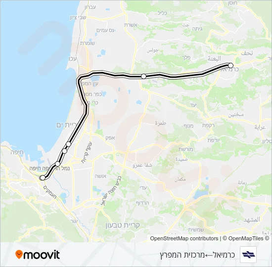 כרמיאל - מרכזית המפרץ Israel Railways Line Map