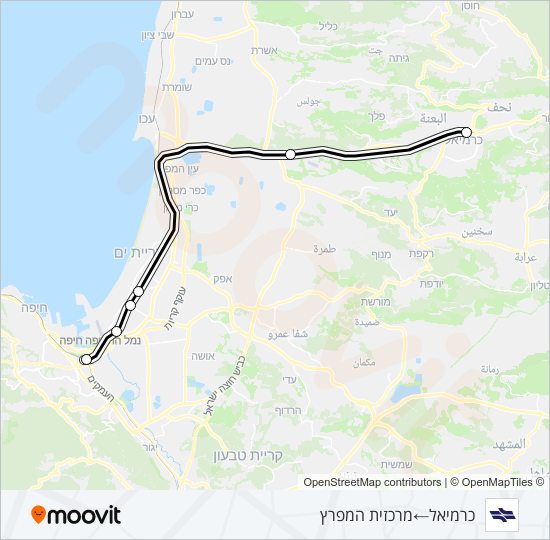 Железные дороги израиля כרמיאל - מרכזית המפרץ: карта маршрута