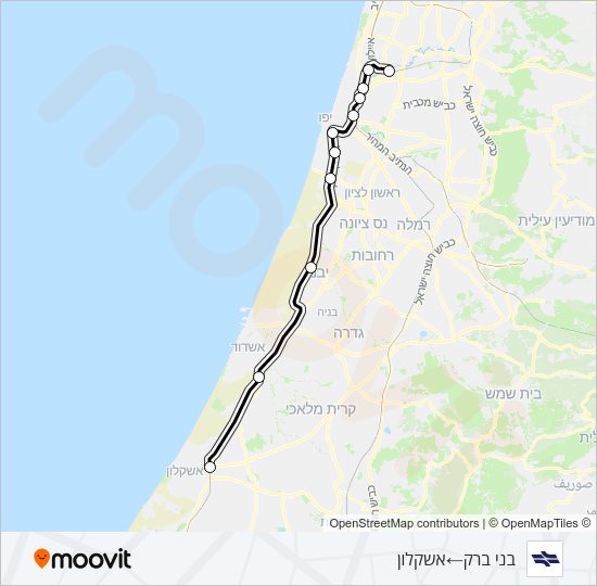 Железные дороги Израиля בני ברק - אשקלון: карта маршрута