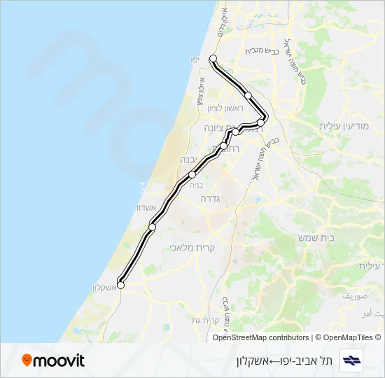 תל אביב ההגנה - אשקלון Israel Railways Line Map