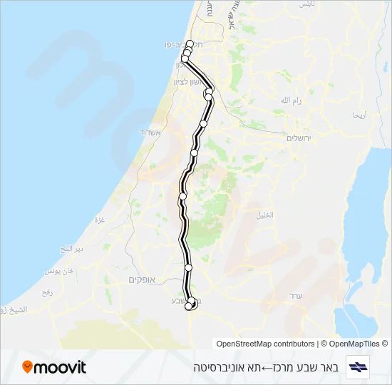 Железные дороги Израиля באר שבע מרכז - תא אוניברסיטה: карта маршрута