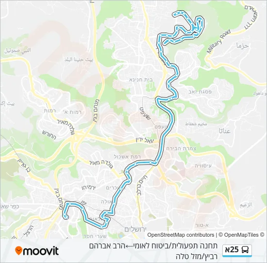 Автобус 25א: карта маршрута