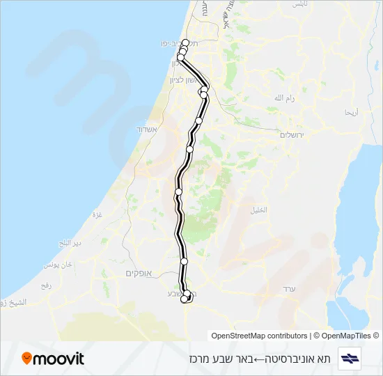 Железные дороги Израиля תא אוניברסיטה - באר שבע מרכז: карта маршрута