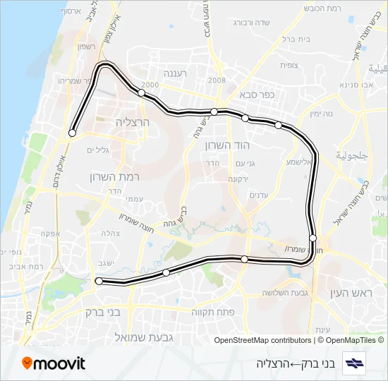 Железные дороги Израиля בני ברק - הרצליה: карта маршрута