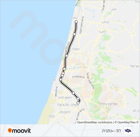 Железные дороги израиля לוד - נתניה: карта маршрута