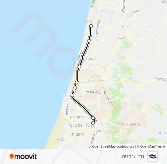 Железные дороги Израиля לוד - נתניה: карта маршрута