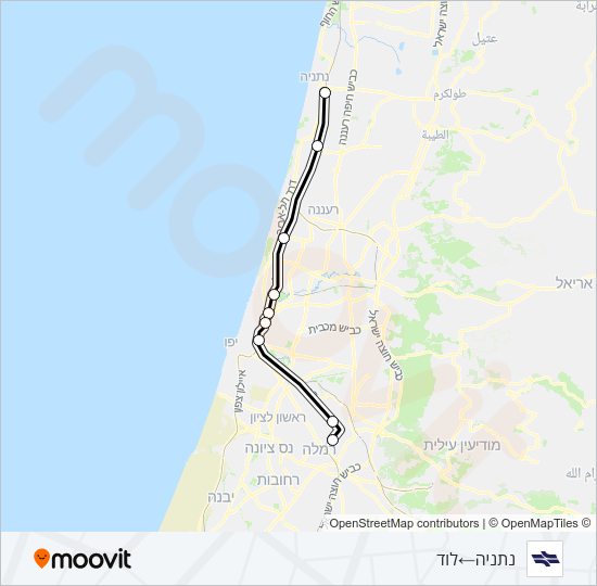 Железные дороги Израиля נתניה - לוד: карта маршрута