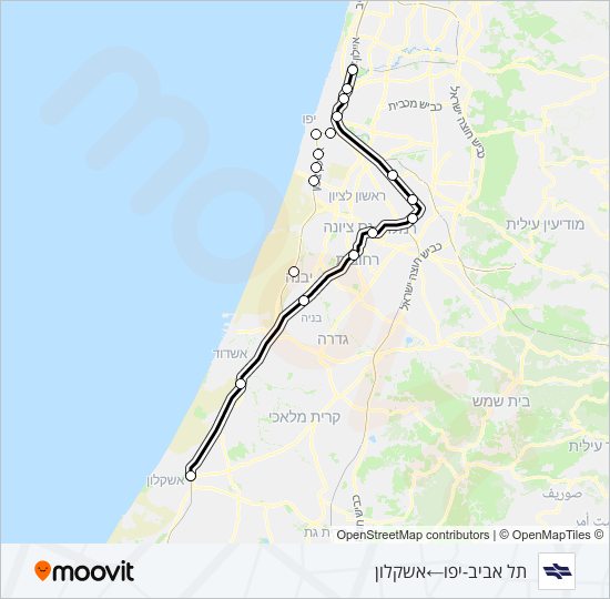 תא אוניברסיטה - אשקלון Israel Railways Line Map