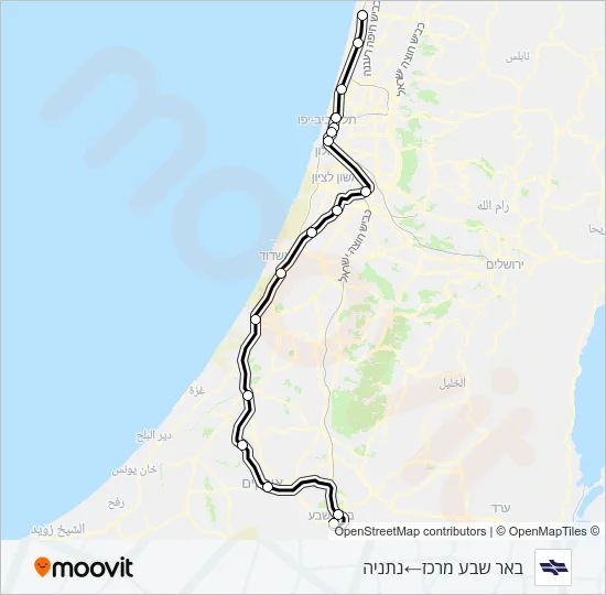 Железные дороги Израиля באר שבע מרכז - נתניה: карта маршрута