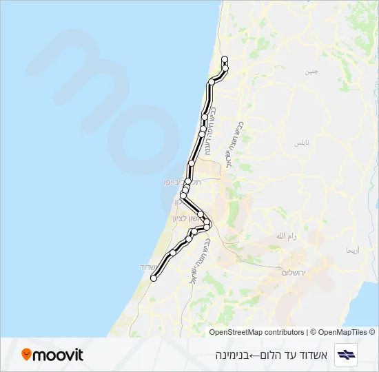 Железные дороги Израиля אשדוד עד הלום - בנימינה: карта маршрута