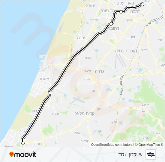 אשקלון - לוד Israel Railways Line Map