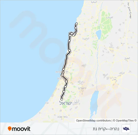 Железные дороги Израиля נהריה - קרית גת: карта маршрута