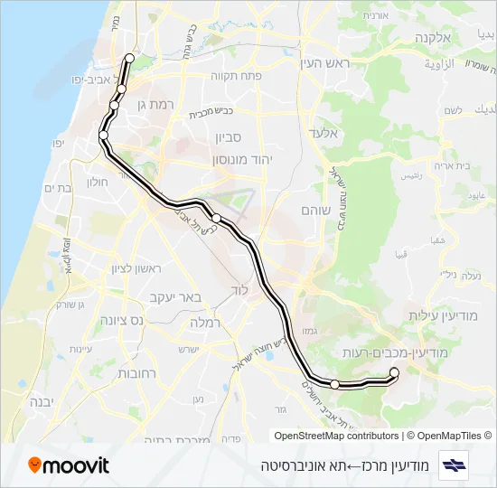 Железные дороги Израиля מודיעין מרכז - תא אוניברסיטה ✈: карта маршрута