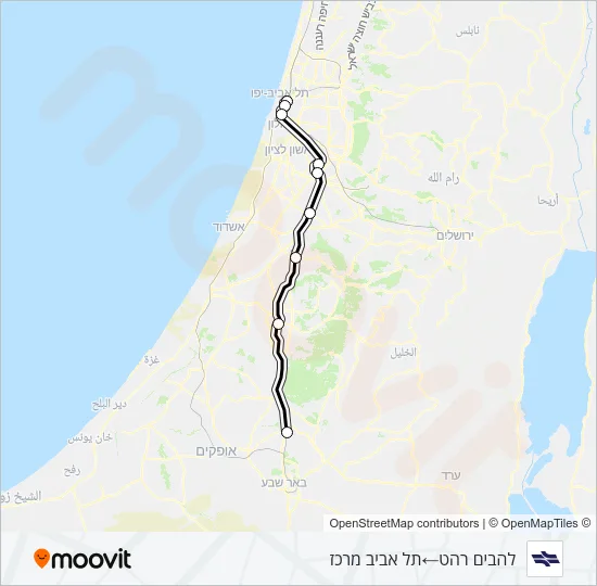 Железные дороги Израиля להבים רהט - תל אביב מרכז: карта маршрута