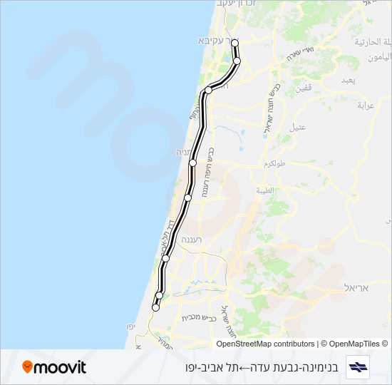 Железные дороги израиля בנימינה - תל אביב מרכז: карта маршрута