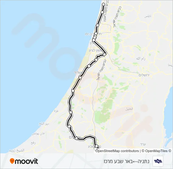 Железные дороги Израиля נתניה - באר שבע מרכז: карта маршрута