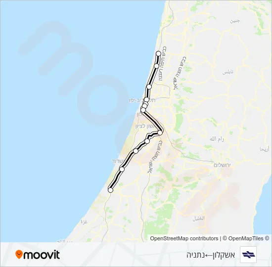 אשקלון - נתניה Israel Railways Line Map