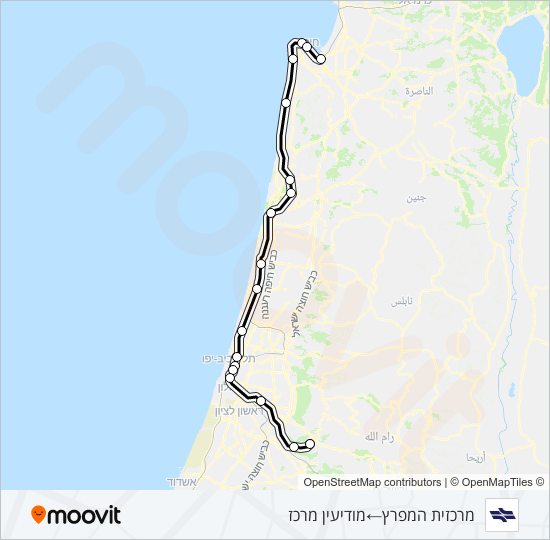 מרכזית המפרץ - מודיעין מרכז ✈ israel railways Line Map