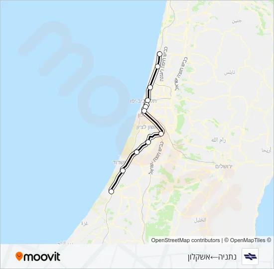 נתניה - אשקלון Israel Railways Line Map