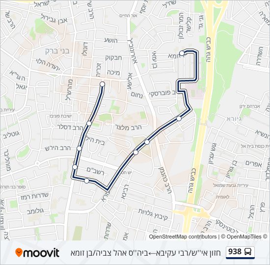 מפת המסלול של קו  938