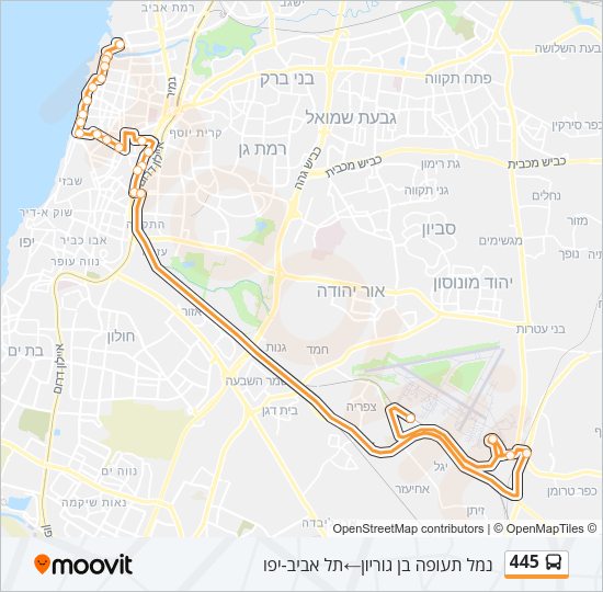 מפת המסלול של קו  445