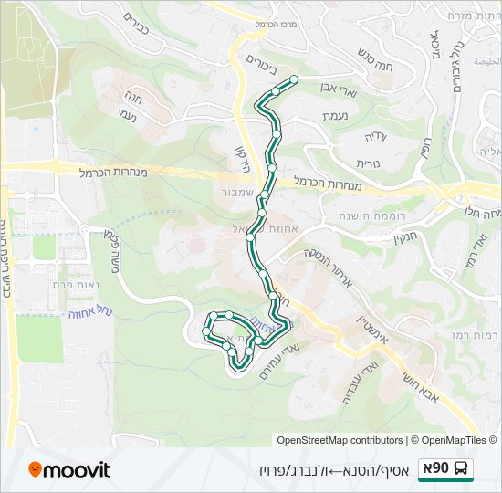 90א Bus Line Map