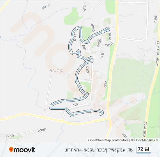 מפת המסלול של קו  72