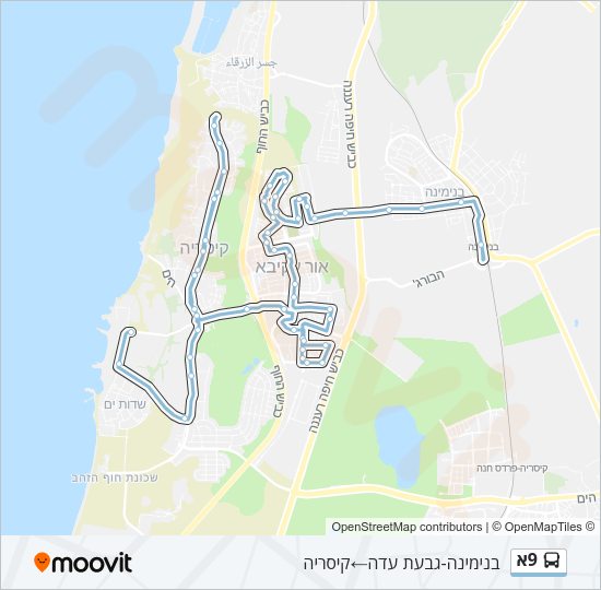 Автобус 9א: карта маршрута