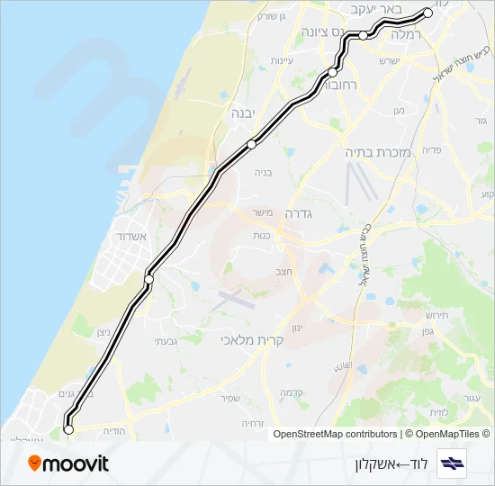 לוד - אשקלון Israel Railways Line Map