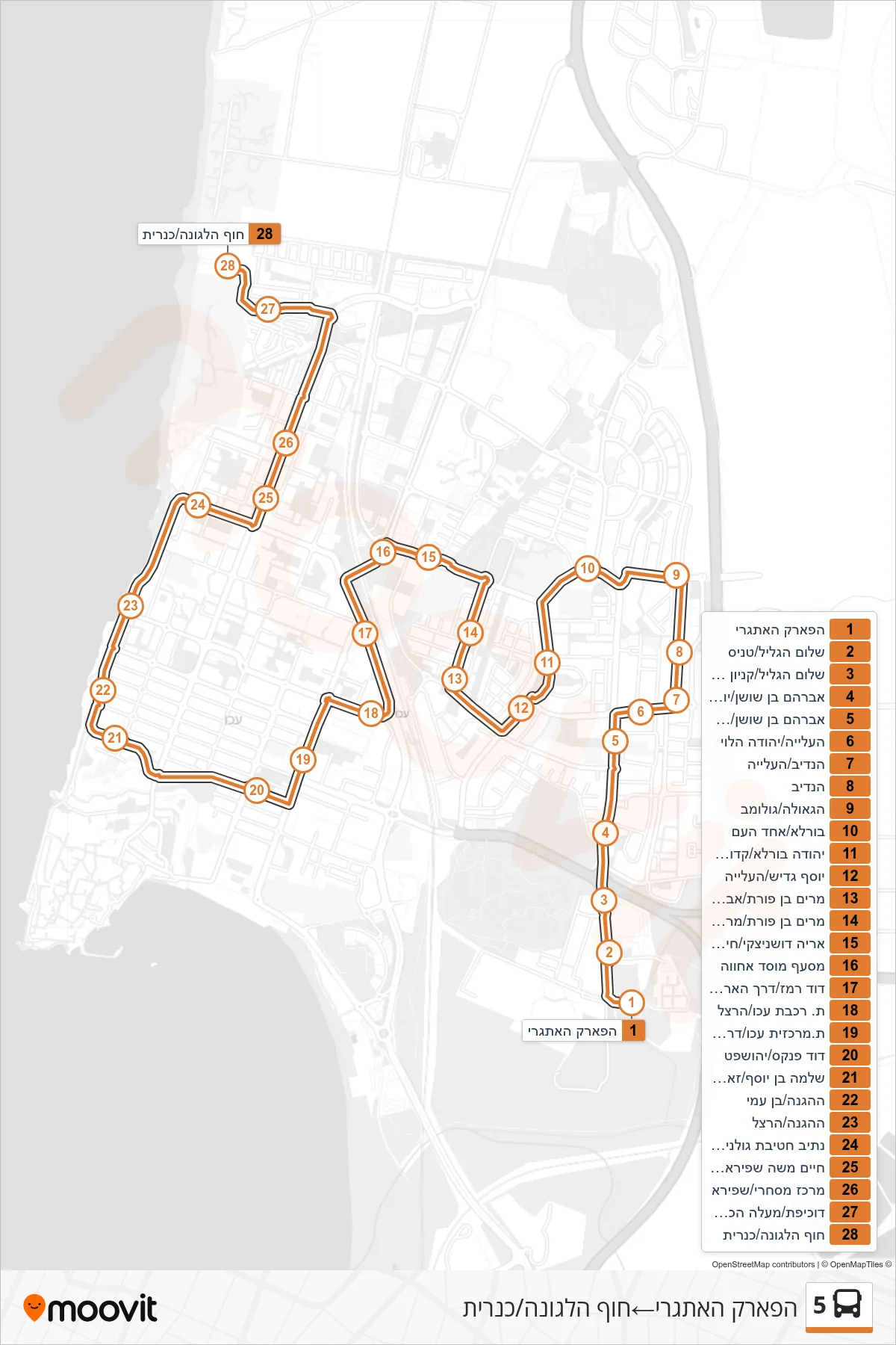 5 bus Line (Adventure Park‎→Lagoon Beach/Kinarit) route and stops on a map