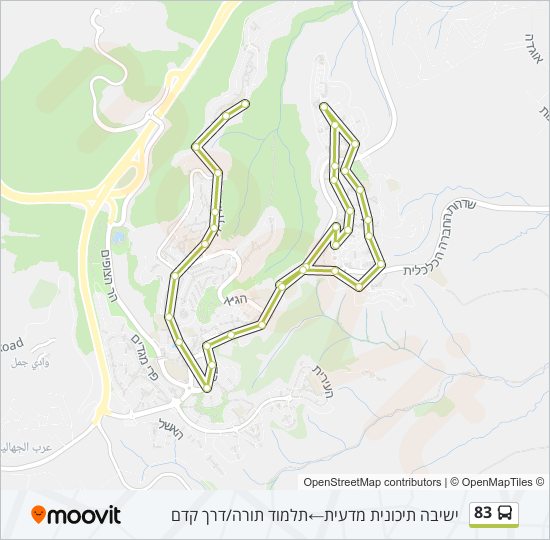 83 Route: Schedules, Stops & Maps - ישיבה תיכונית מדעית‎→תלמוד תורה/דרך ...